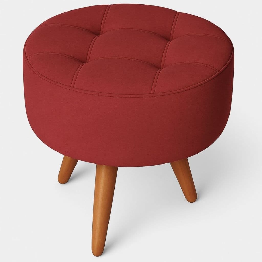 1 Puff Decorativo Redondo para Sala de Estar Recepção Pés de Madeira