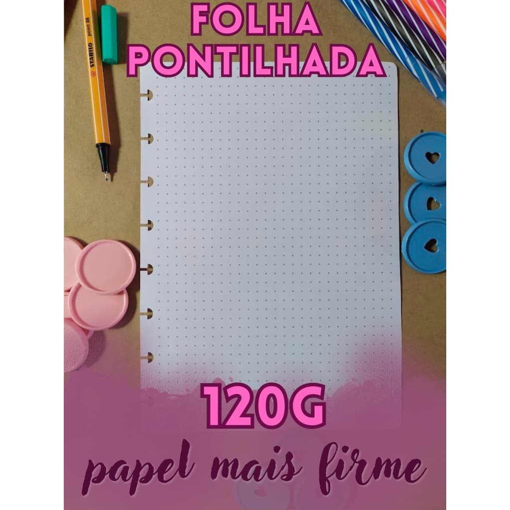 Refil de Folhas Caderno/Inteligente Caderno de Discos - Pontilhado 120g - Vários Tamanhos - Folha Offset -Papel