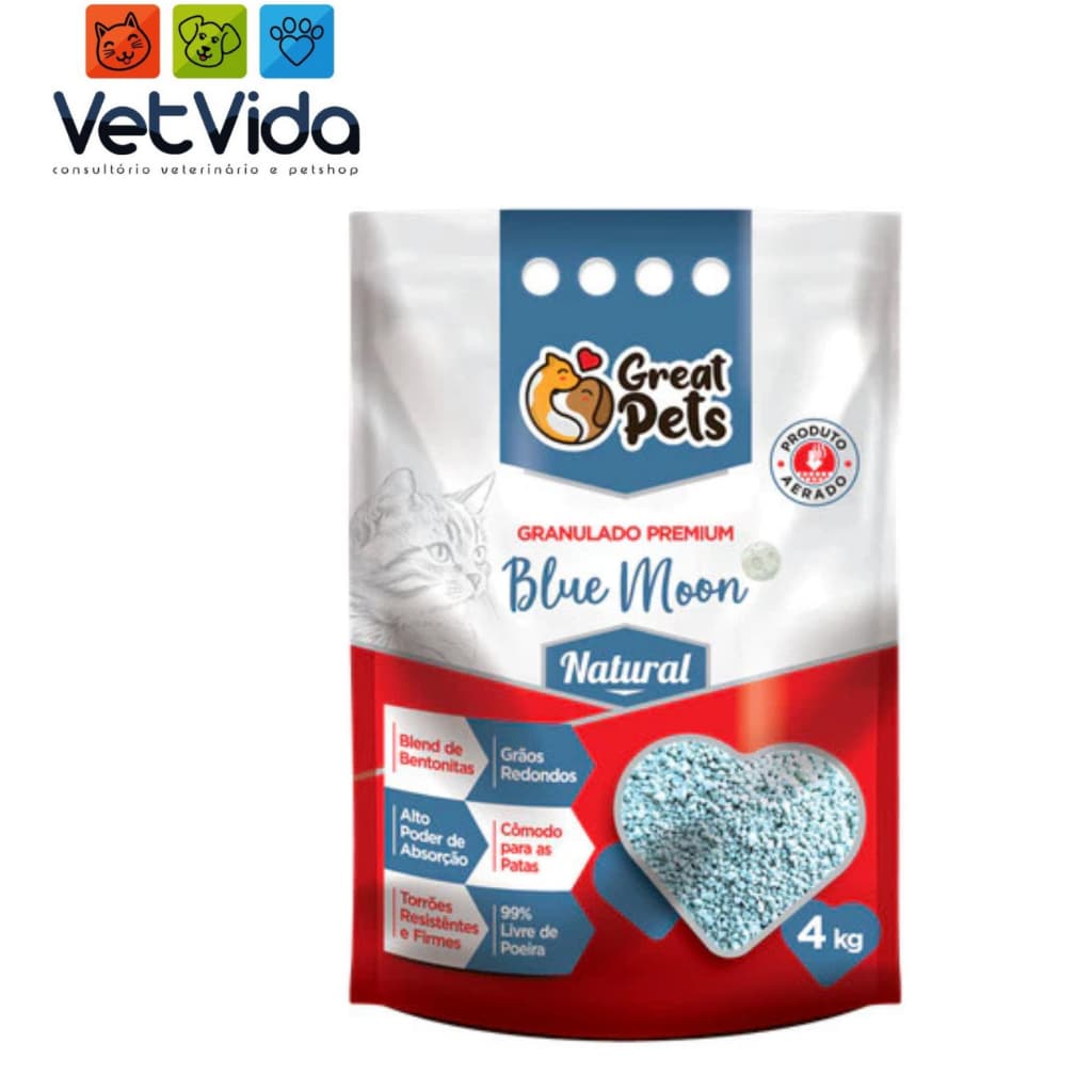 Areia Bentonita  Premium para Gatos Great Pets Blue Moon - Kit 2 pacotes  com 4 kg cada.