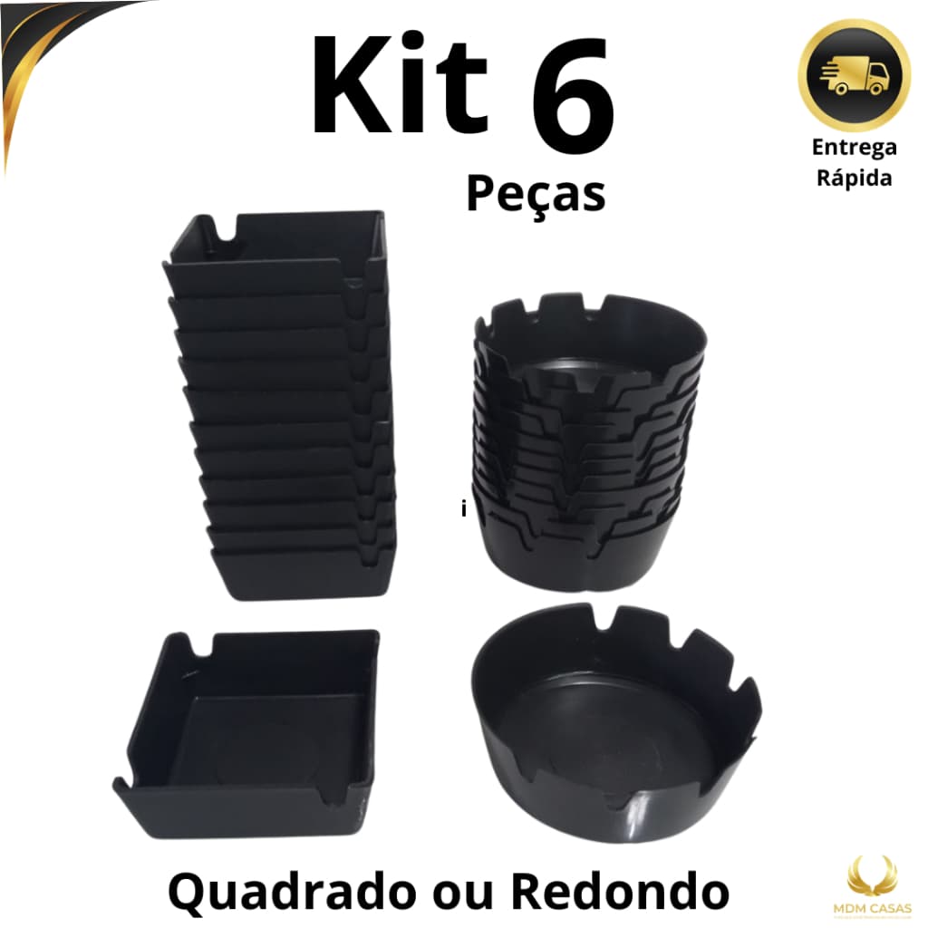 6 Cinzeiro Quadrado ou Redondo Nylon Preto Resistente Lavável