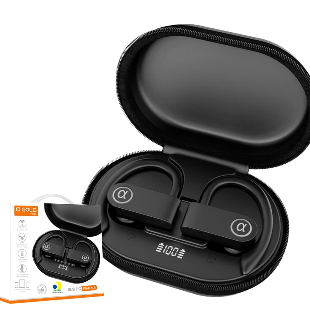 Fone esportivo para correr gancho com borrachinha AGOLD sem fio bluetooth FN-B21B