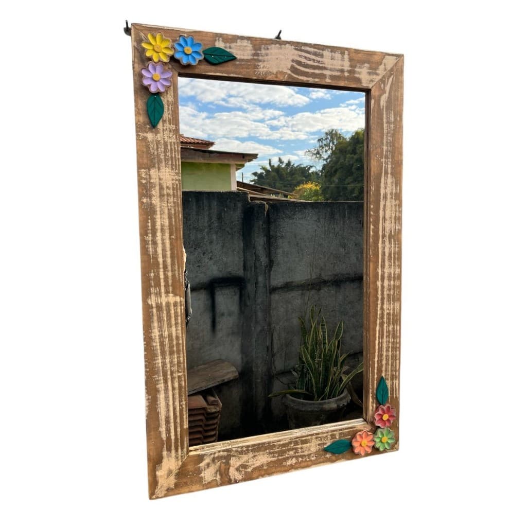 Espelho Artesanal Em Madeira Rústico Pátina Para Lavabo, banheiro, enfeite, parede, moldura, quadro