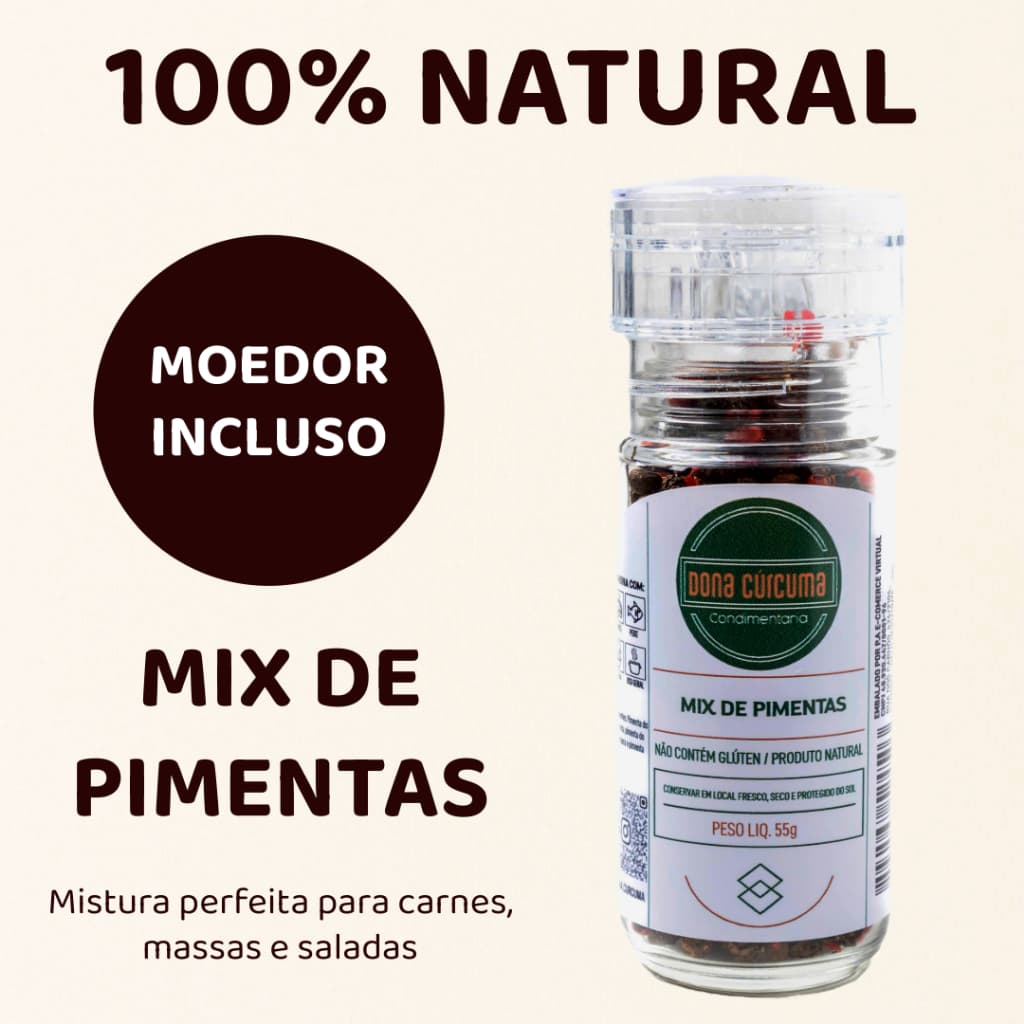 Moedor de Mix de Pimentas 100% Natural | Temperos e Especiarias – Dona Cúrcuma