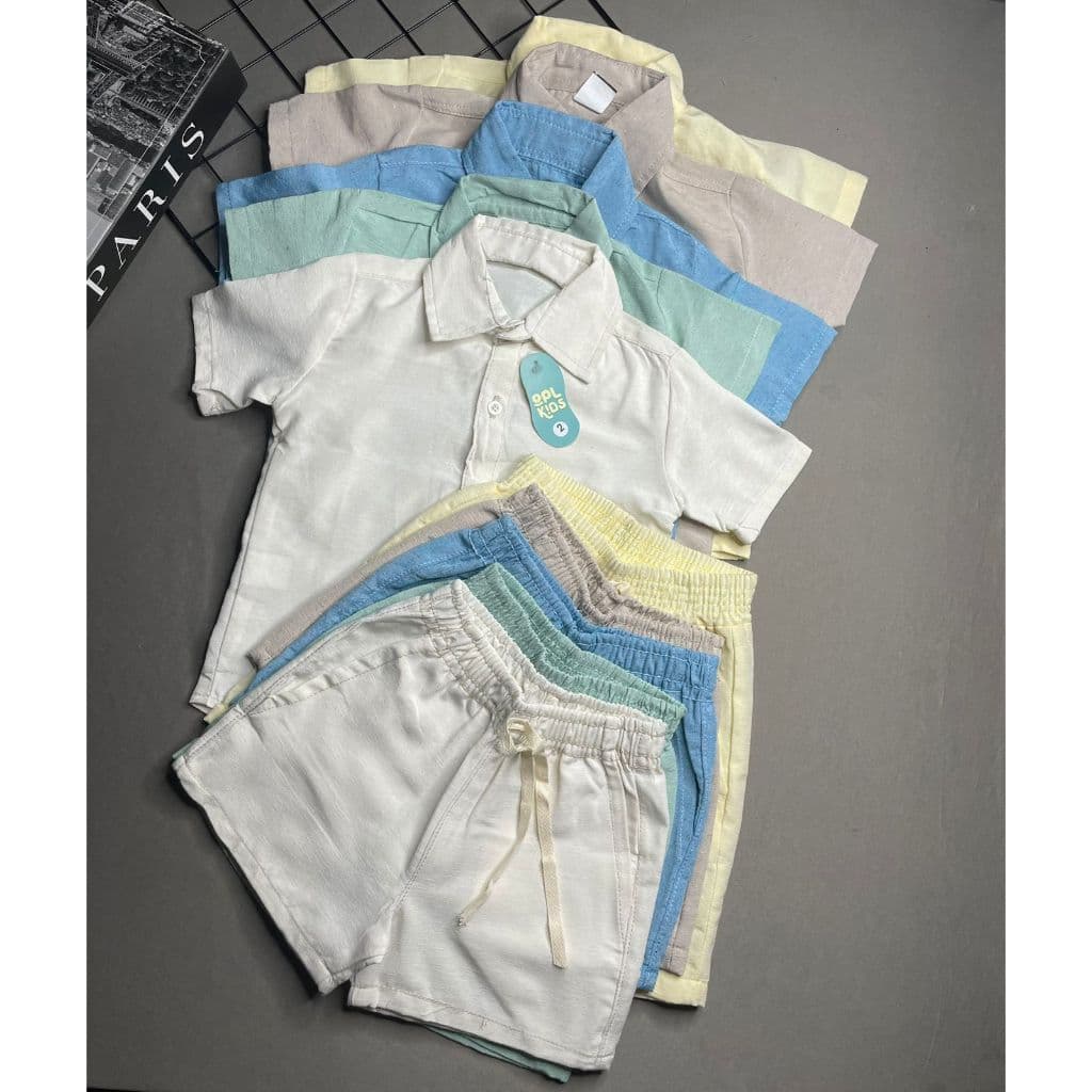 KIT 2 Conjuntos Linho Infantil Menino Camisa e Short