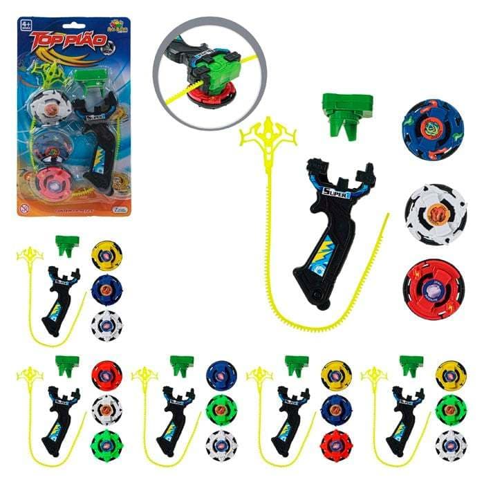 Kit 3 beyblade de Pião Top Brinquedo De Ação C/ Disparador Artbrink Kids
