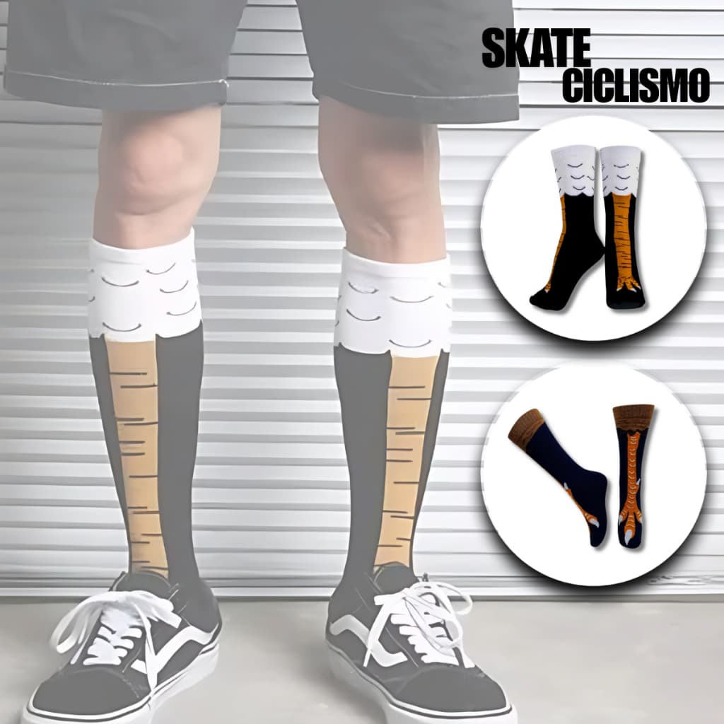 Meia Unissex Cartoon Skate Ciclismo Perna Pé de Frango Galo Academia Crossfit 40 cm Algodão Adulto