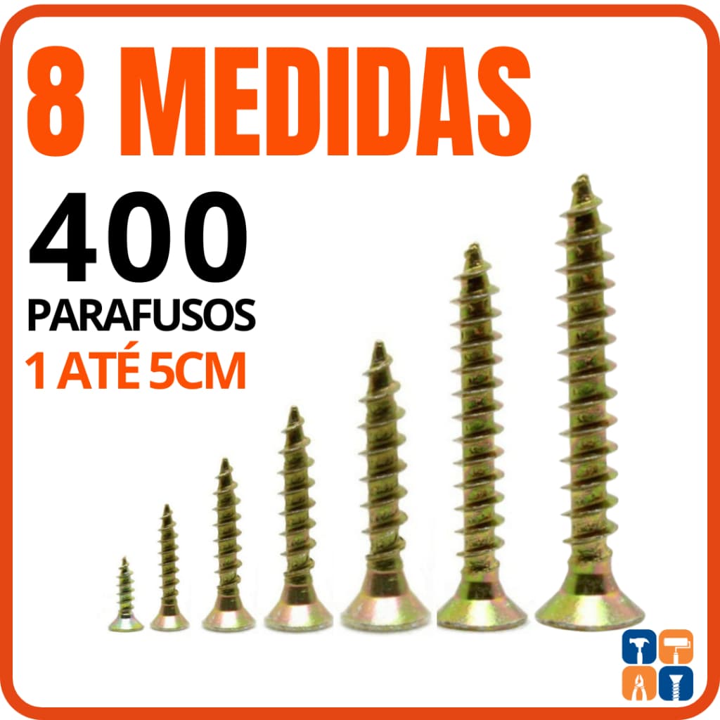 Kit Parafusos para Madeira 10mm a 50mm Philips Bicromatizado Chipboard para Moveis MDF