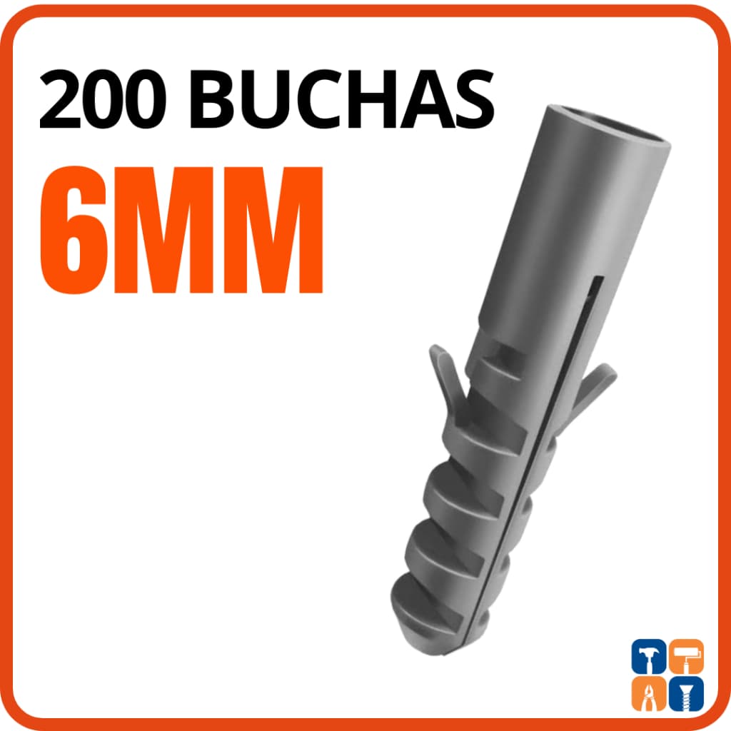 Bucha Fixação 6 Kit com 200 Buchas 6mm Parede N 6 Concreto