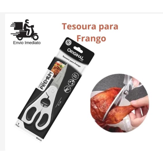 Tesoura Para Frango Em Aço Inox Resistente Original Line 21cm Cortar Aves Carnes Assados