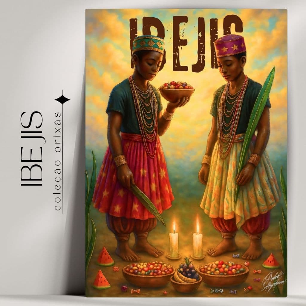 Quadro Decorativo Orixá Ibejis (Eres) -  Umbanda e Candomblé - Tradicional - Já com fita Adesiva