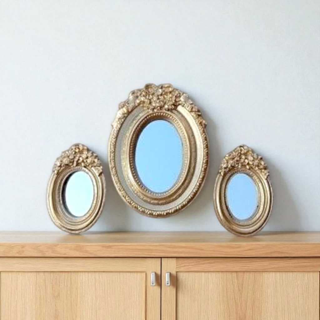 Conjunto de 3 Espelhos nas Opções Dourado ou Prata Envelhecido, Decoração Moderna