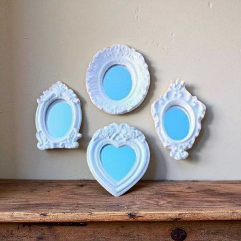 4 Espelhos na cor Branco, Conjunto de Espelhos, Modelo Pequeno