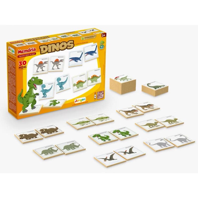 Jogo da Memória Dinos em Madeira 30 Peças – Brinquedo Educativo Infantil