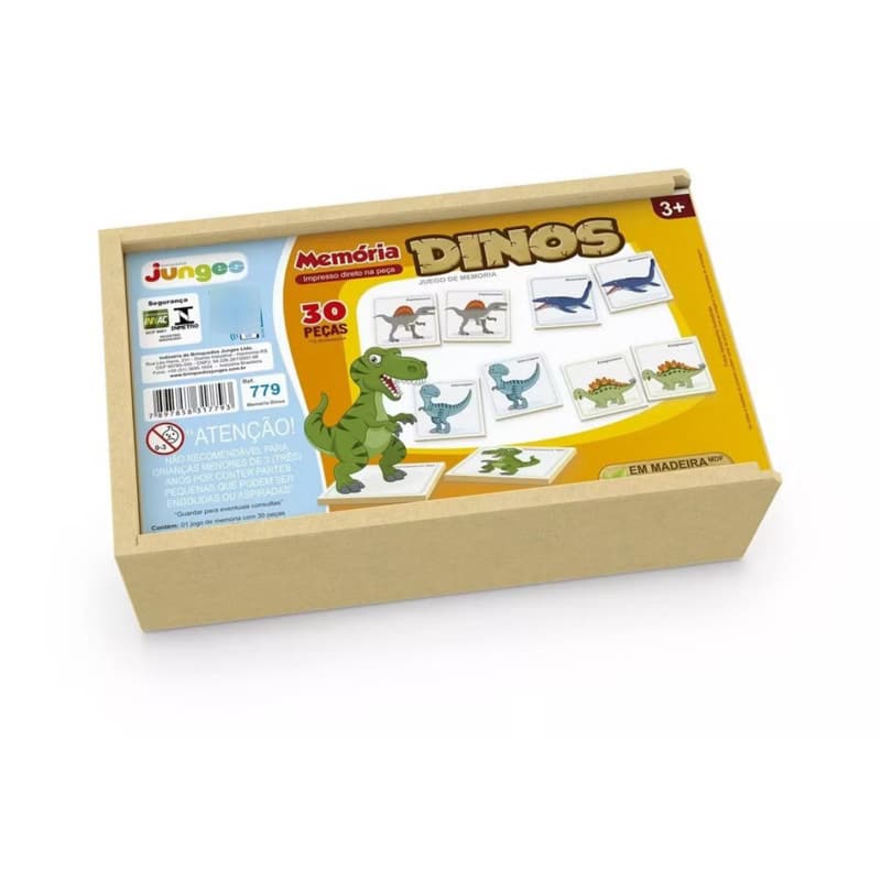 Jogo da Memória Dinos em Madeira 30 Peças – Brinquedo Educativo Infantil