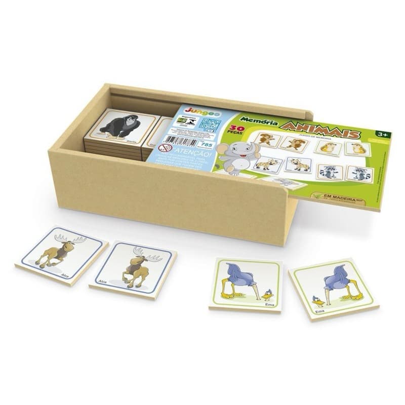Jogo da Memória Animais em Madeira 30 Peças – Brinquedo Educativo Infantil