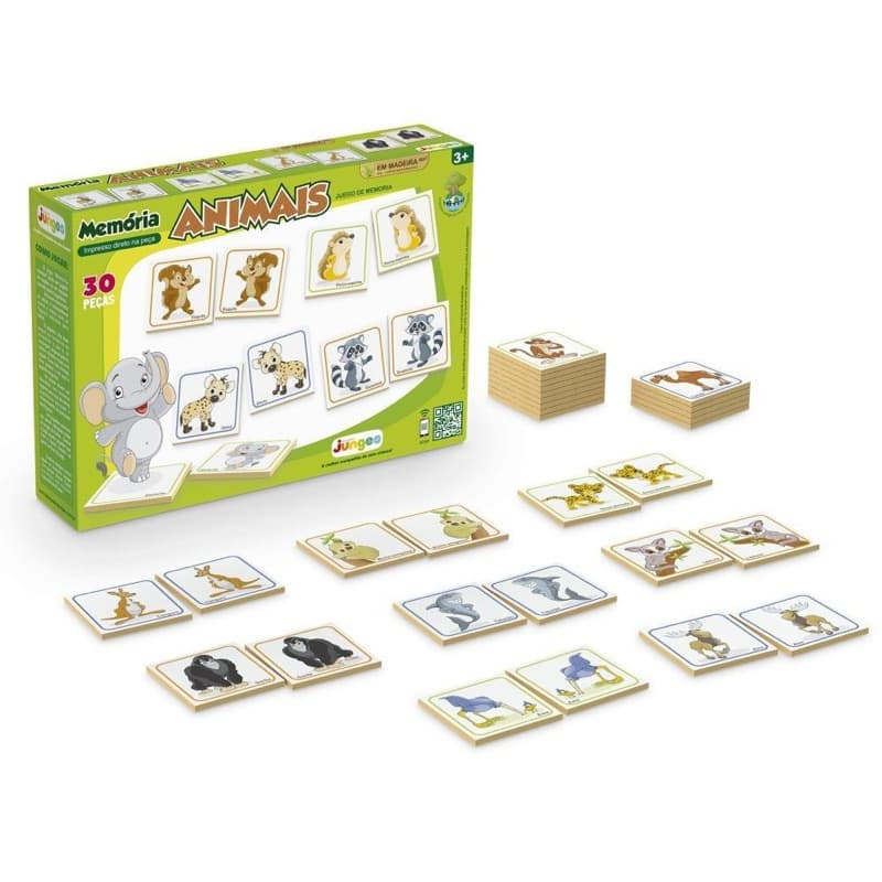 Jogo da Memória Animais em Madeira 30 Peças – Brinquedo Educativo Infantil