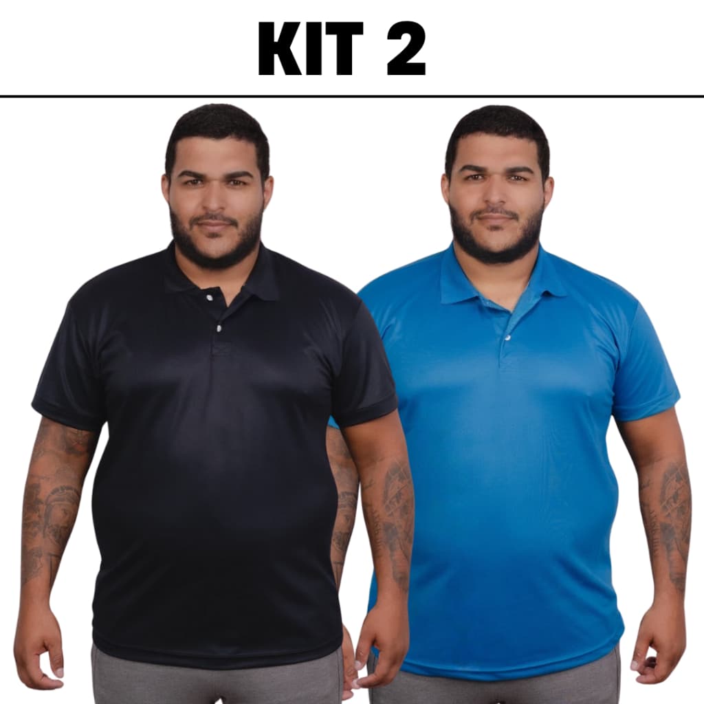 Kit 2 camisa polo masculina plus size malha piquet premium