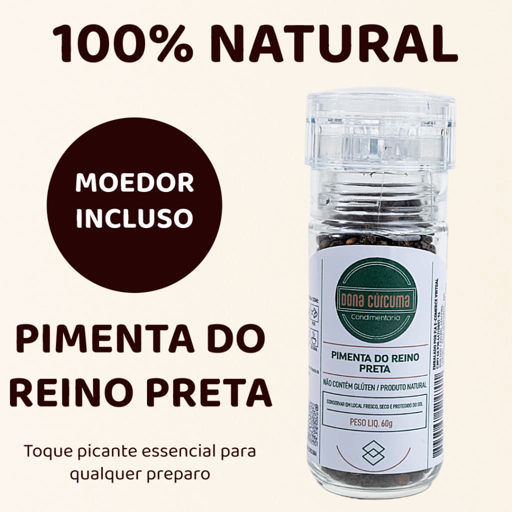 Moedor de Pimenta do Reino Preta 100% Natural | Temperos e Especiarias – Dona Cúrcuma