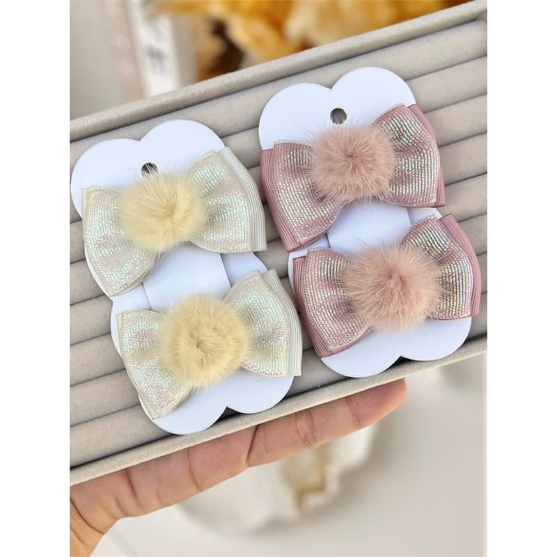 Parzinho pompom com fita brilho laço cabelo infantil