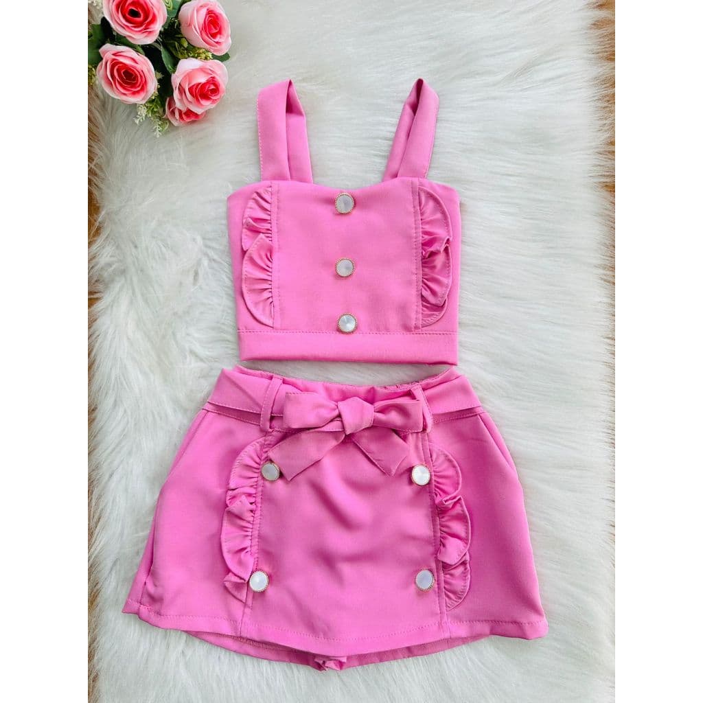Conjunto Infantil Short Saia e Blusa Alfaiataria  Super chique
