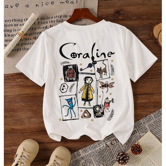 Camiseta Coraline Feminina Algodão 100% Camisa Malha Premium Look Casual Estilo Geek Fashion