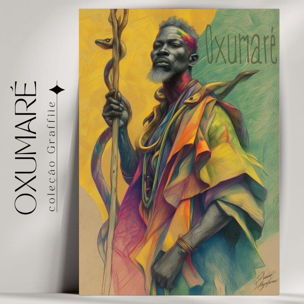 Quadro Decorativo Orixá Oxumaré  -  Umbanda e Candomblé - Coleção Orixá Graffite- Já com fita Adesiva