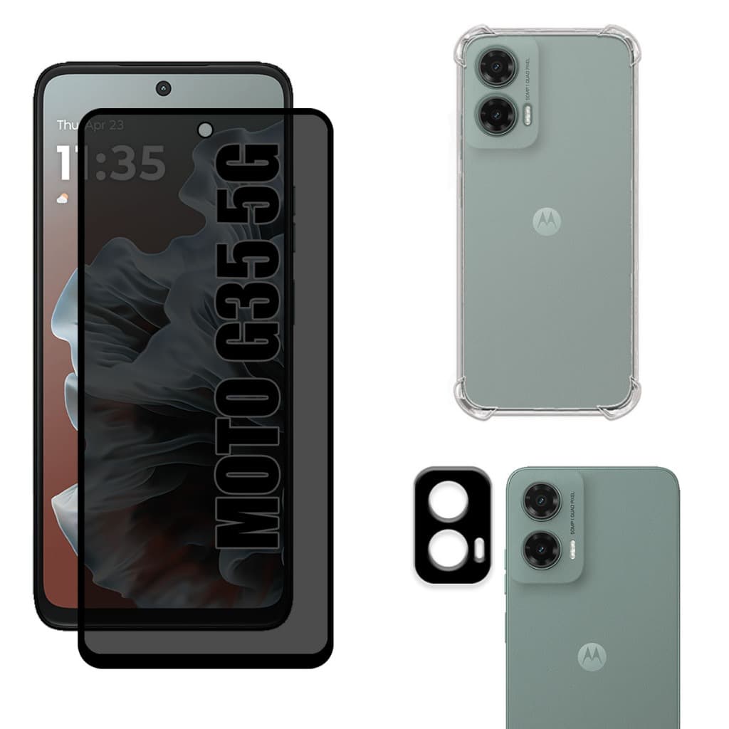 Kit Para Moto G35 5g | Película de Privacidade Fosca - Capa Anti Shock - Película da Câmera 3D