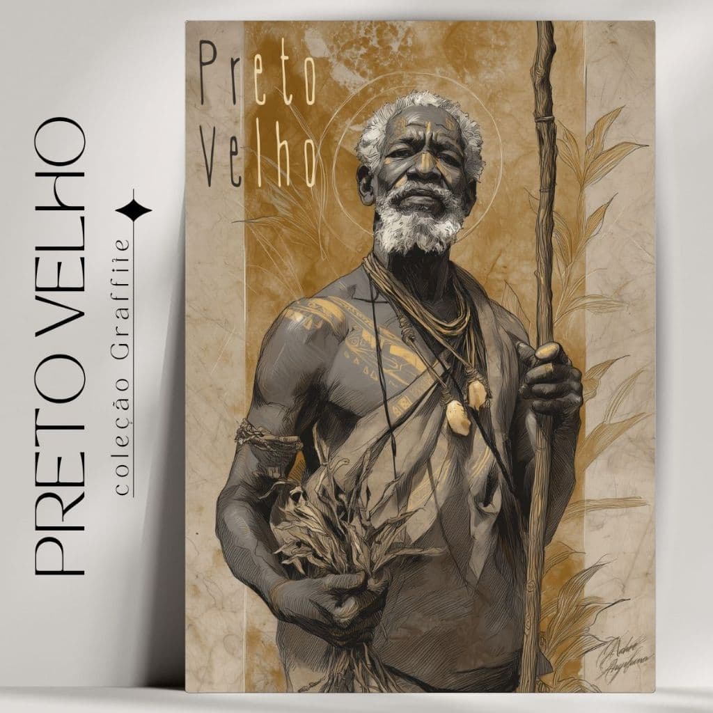 Quadro Decorativo Preto Velho  -  Umbanda e Candomblé - Coleção Orixá Graffite- Já com fita Adesiva
