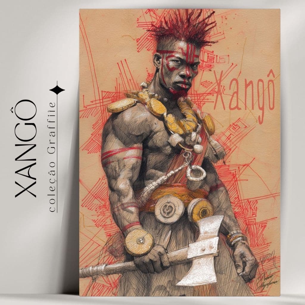 Quadro Decorativo Orixá Xangô  -  Umbanda e Candomblé - Coleção Orixá Graffite- Já com fita Adesiva