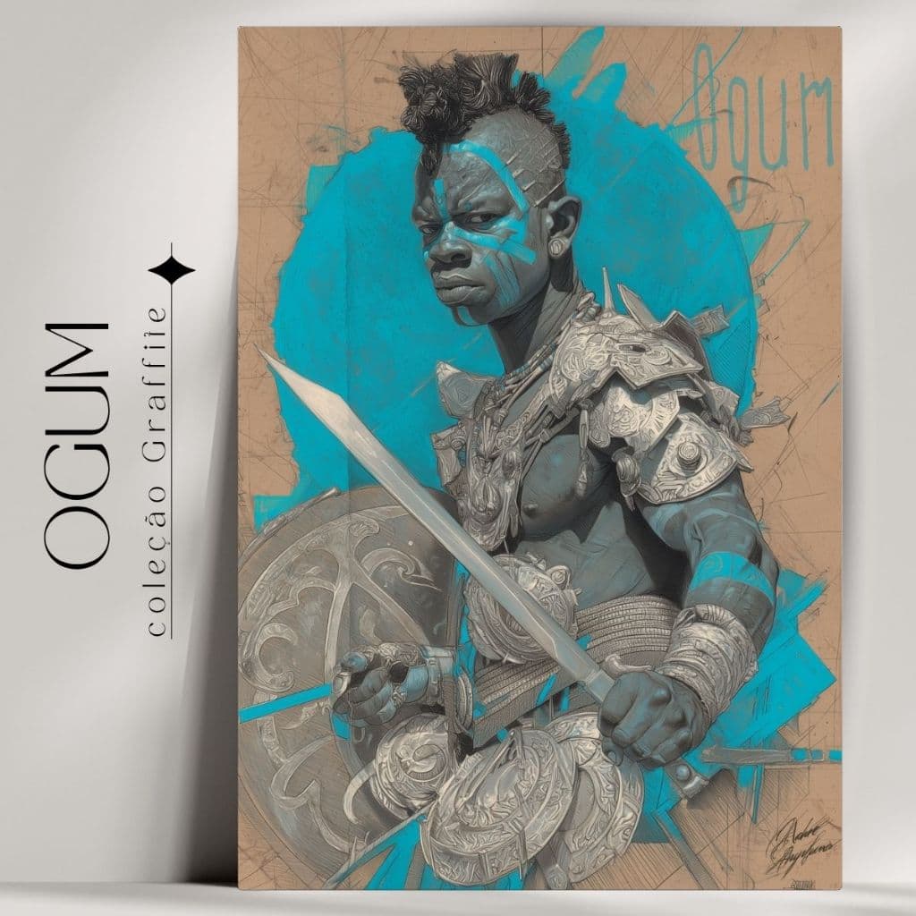 Quadro Decorativo Orixá Ogum  -  Umbanda e Candomblé - Coleção Orixá Graffite- Já com fita Adesiva
