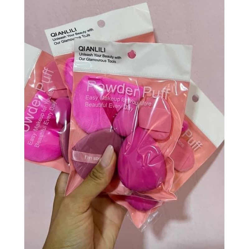 Esponjas de Maquiagem Qianlili – Powder Puff Aveludada Rosa Kit com 6