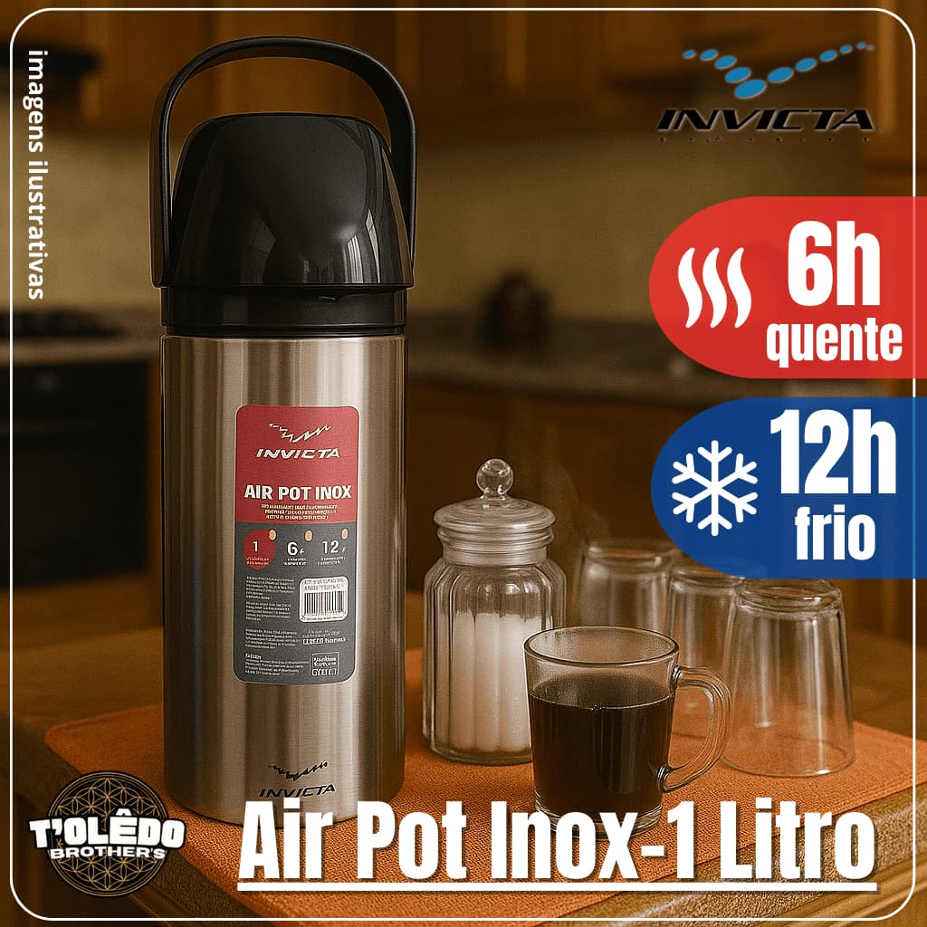 Garrafa Térmica Invicta 1 Litro Original Air Pot Inox Chá/Café - Garrafa de Café Inox