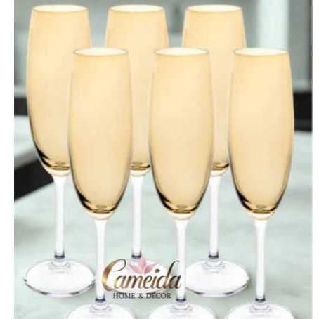 Jogo 6 Taças de Cristal Luxo Âmbar Para Champanhe/Espumante 220 ml Colibri/Gastro Bohemia