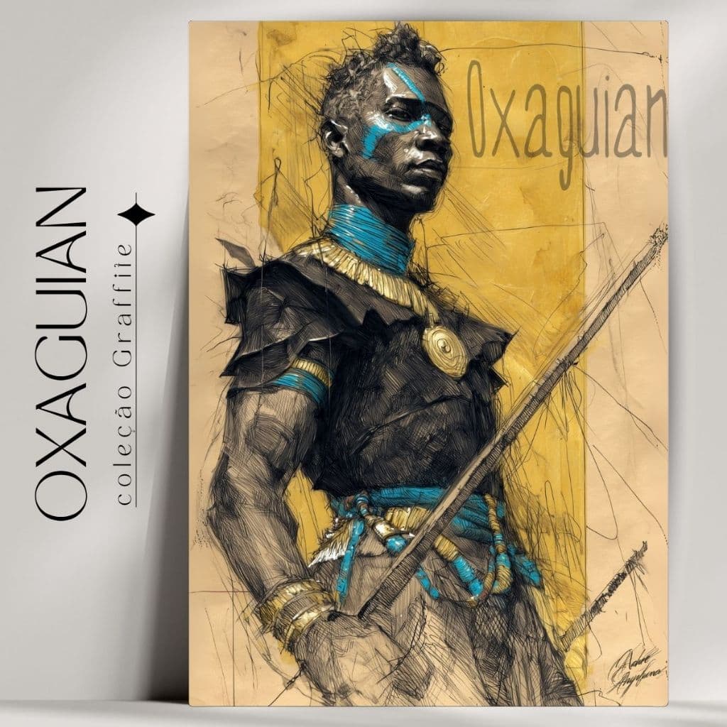 Quadro Decorativo Orixá Oxaguian -  Umbanda e Candomblé - Coleção Orixá Graffite- Já com fita Adesiva