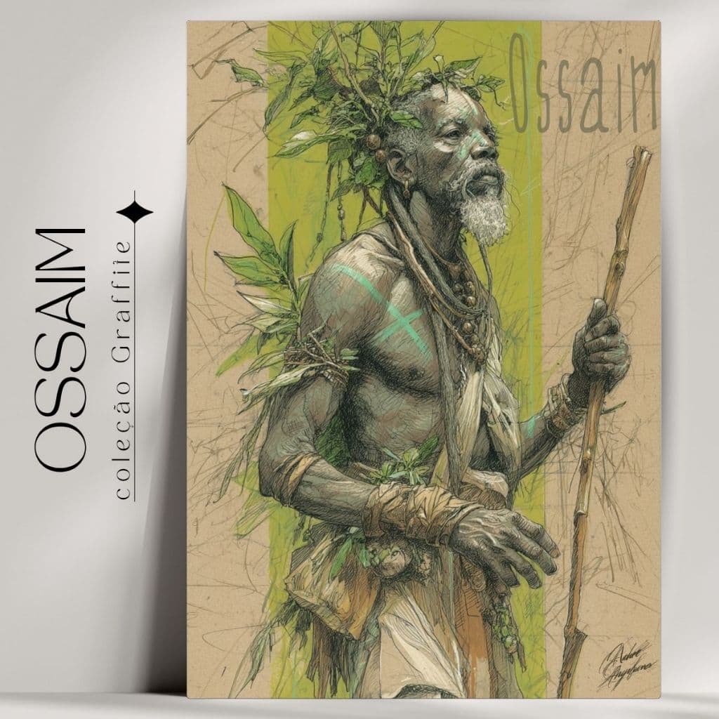 Quadro Decorativo Orixá Ossaim -  Umbanda e Candomblé - Coleção Orixá Graffite- Já com fita Adesiva
