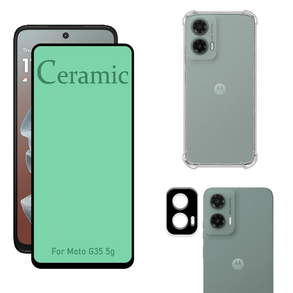 Kit Para Moto G35 5g | Película de Cerâmica - Capa Anti Shock - Película da Câmera 3D