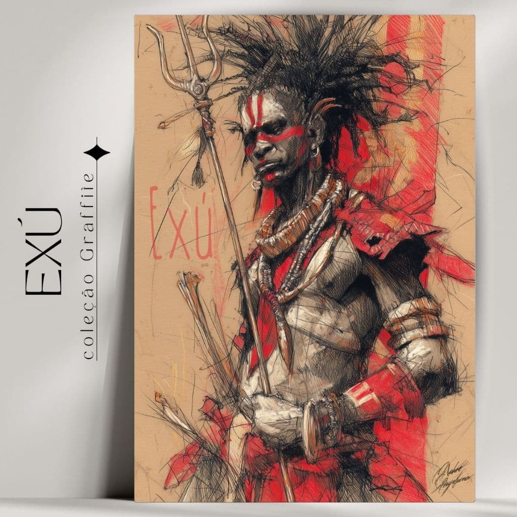 Quadro Decorativo Orixá Exú -  Umbanda e Candomblé - Coleção Orixá Graffite- Já com fita Adesiva
