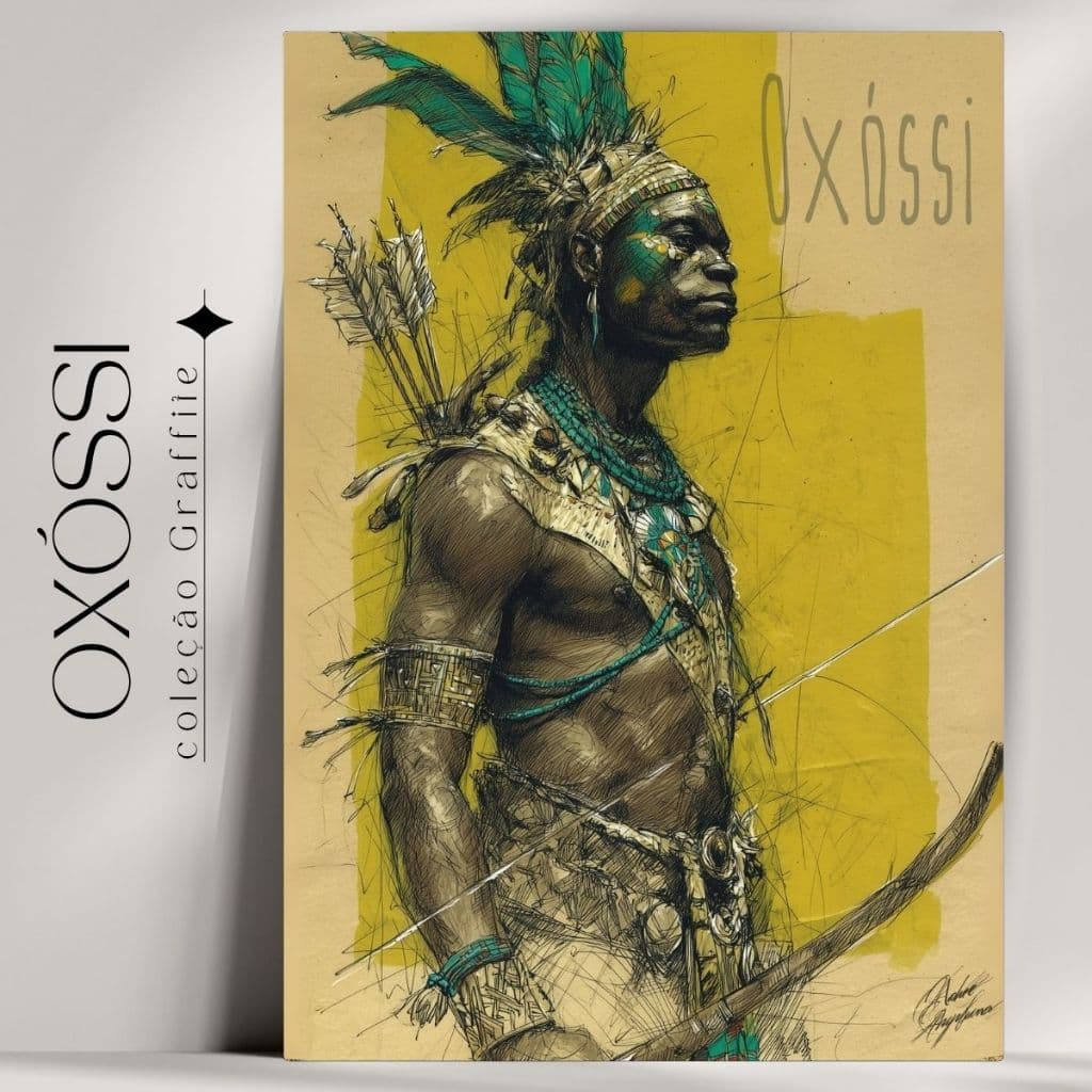 Quadro Decorativo Orixá Oxóssi  -  Umbanda e Candomblé - Coleção Orixá Graffite- Já com fita Adesiva
