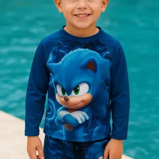 conjunto de manga comprida e sunga box forrado com corda pra ajustar /personagem sonic