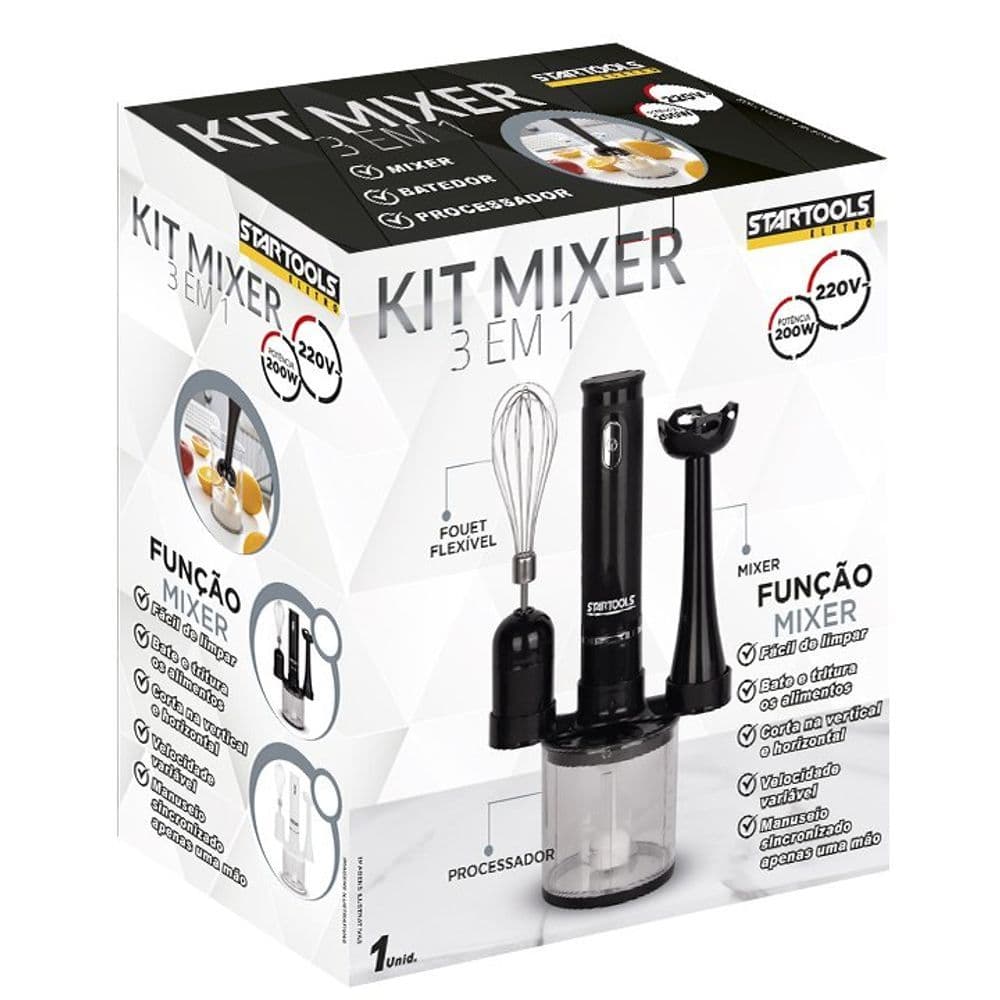 Kit Mixer, Processador e Batedor De Alimentos 3 Em 1 220V na cor preta ou branca