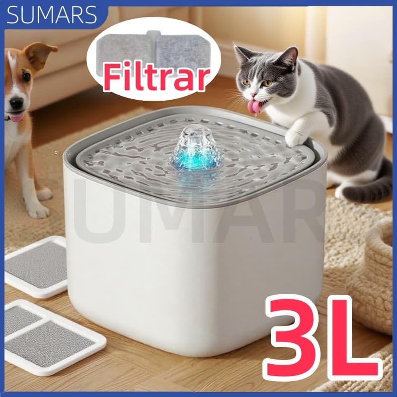 3L Bebedouro Fonte de Água Automático com Filtro para Gatos e Cachorros Água Circulante