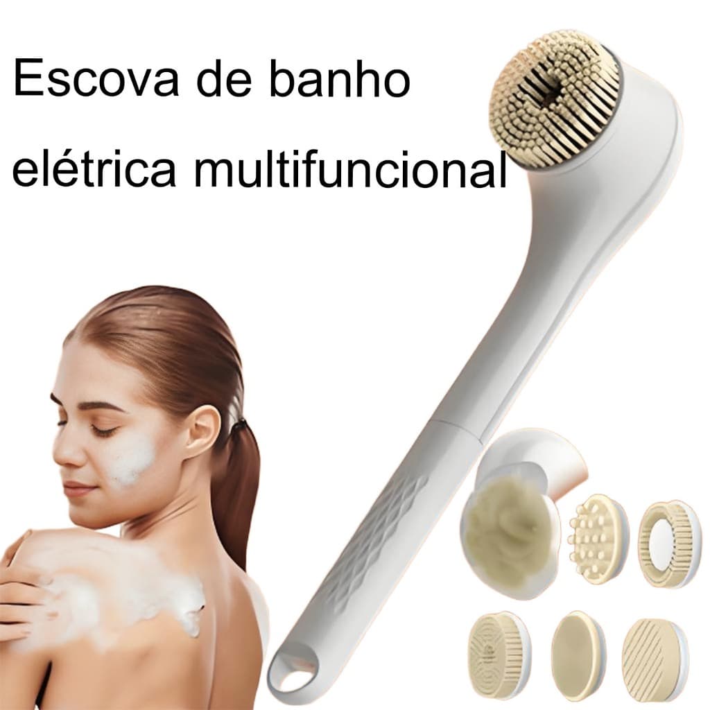Escova Banho 6 em 1 Elétrica Para Lavar As Costas Cabo Longo Cerdas Macia -E1