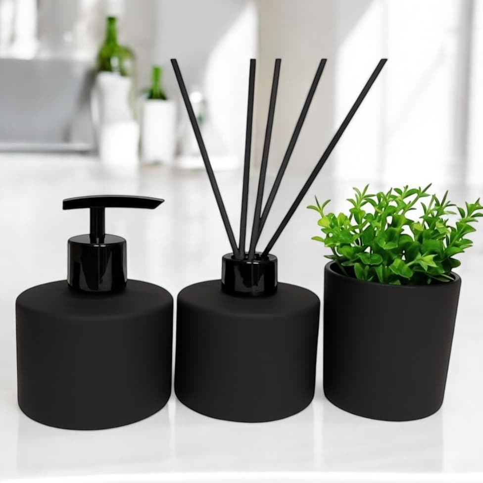 Kit Lavabo Banheiro Preto Fosco Elegante Com Vaso