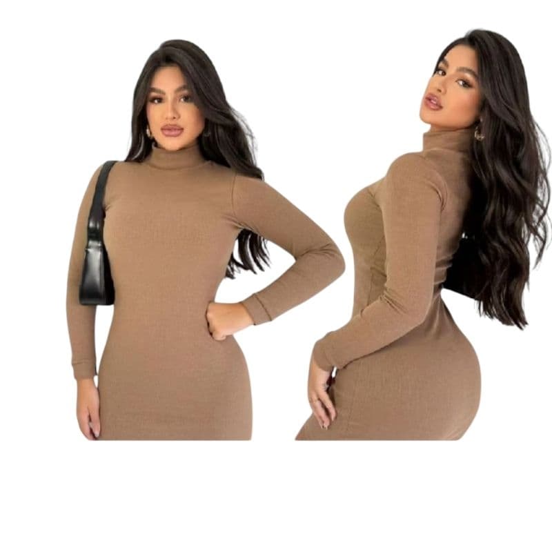 vestido manga longa,gola alta canelado,ideal para o frio