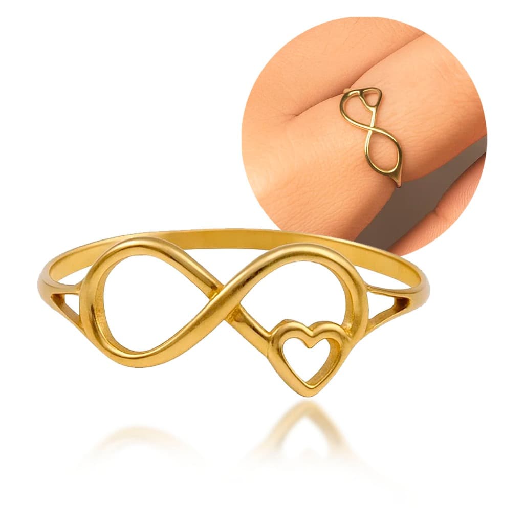Anel Em Moeda Antiga Símbolo Infinito Minimalista Delicado Dourado
