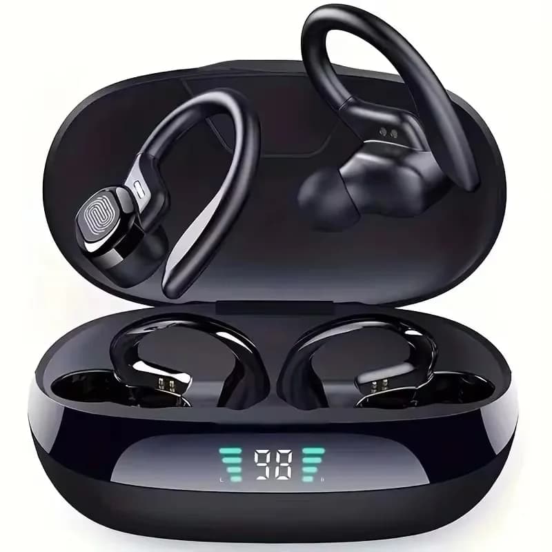 Fone de Ouvido Bluetooth com Gancho Esportivo | TWS | HiFi | LED | Bateria de Longa Duração