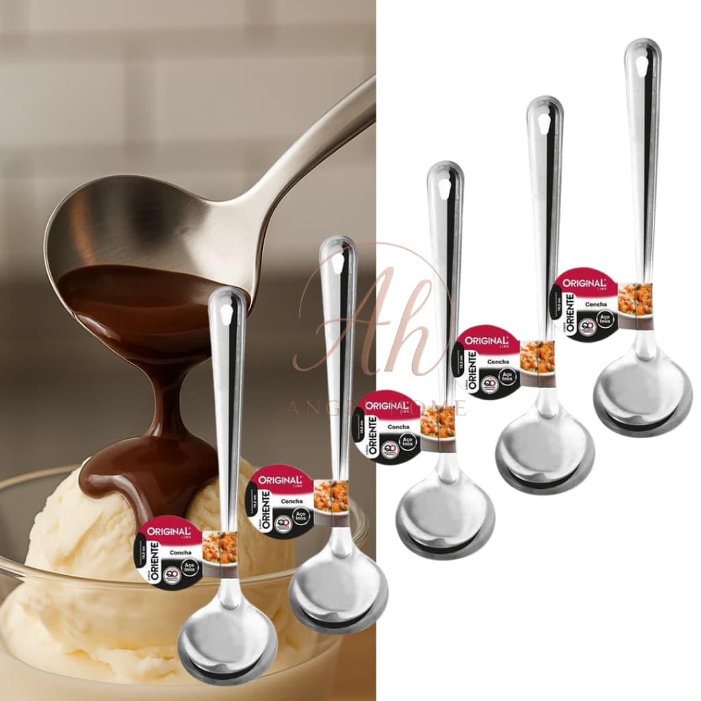 KIT 5 Mini Concha Pequena Para Servir Molho Caldos Calda Farofa Vinagrete Utensílios Metal Aço Inox