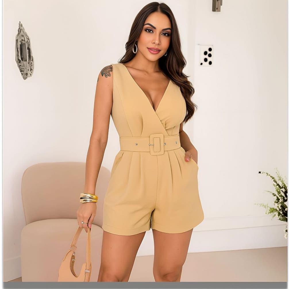 Macaquinho Com Cinto Feminino Soltinho Duna  elegante