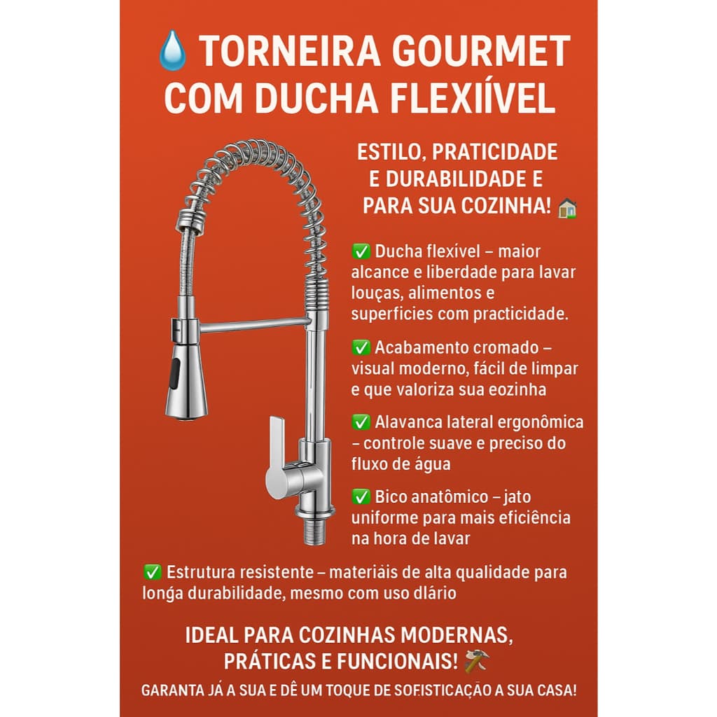 Torneira Gourmet Flexivel Mesa Ducha Inox Agua Cozinha Banheiro
