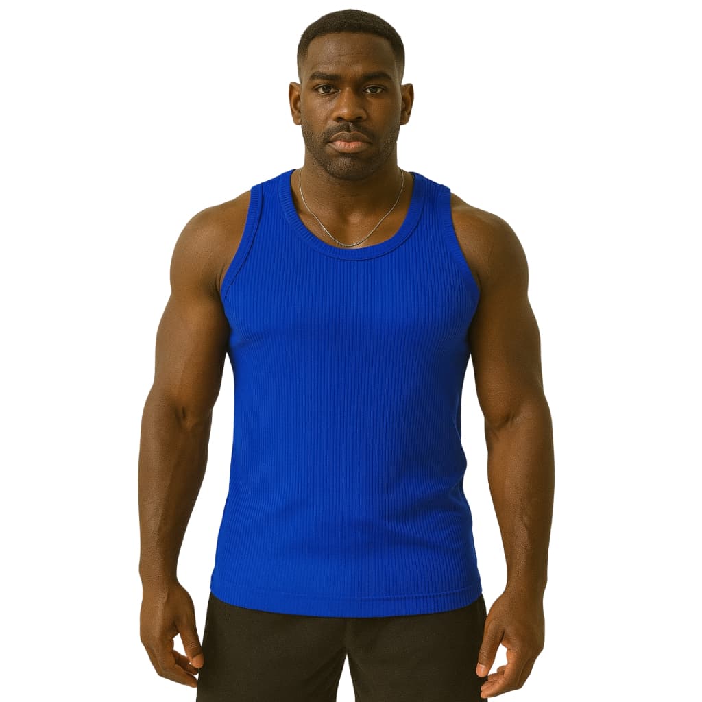 Regata Masculina Americana Lisa Estilo Hip Hop Slim Ribana Canelada Justa Azul